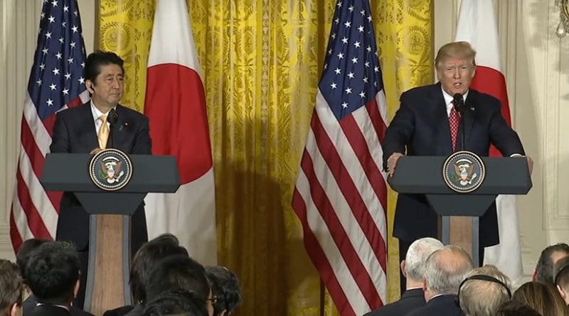 Japan's Prime Minister Shinzo Abe and US President Donald Trump. Credit: White House video screenshot.