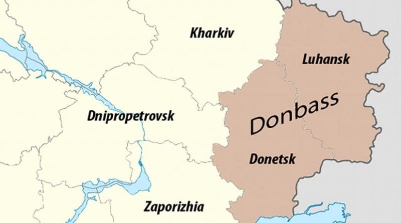 The contemporary media definition of Donbas in Ukraine overlapping territories of Sloboda Ukraine. Source: Wikipedia Commons.