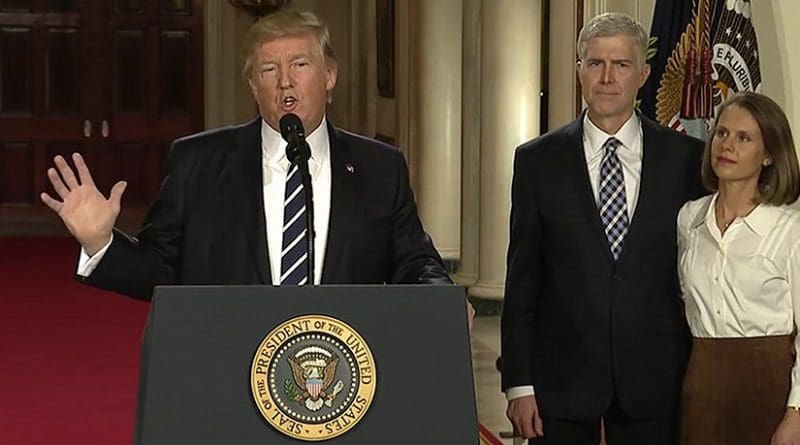 US President Donald Trump nominates Neil Gorsuch for Supreme Court. Photo Credit: Screenshot from White House video.