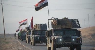 An Iraqi counterterrorism service convoy moves from Baghdad toward Mosul, Iraq, as part of the effort to liberate Mosul from the Islamic State of Iraq and Syria, Feb. 23, 2017. Army photo by Staff Sgt. Alex Manne