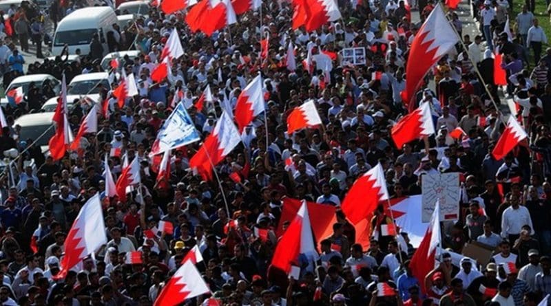 Over 100,000 people in Bahrain taking part in the "March of Loyalty to Martyrs", honoring political dissidents killed by security forces. Photo by Lewa'a Alnasr, Wikipedia Commons.