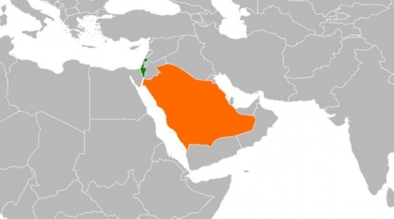 Locations of Israel and Saudi Arabia. Source: Wikipedia Commons.