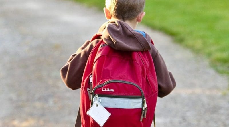 A child going to school with his backpack