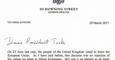 Brexit letter from UK's Prime Minister Theresa May to EU's Donald Tusk.