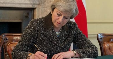 Theresa May, UK Prime Minister, signs Article 50 letter today. Photo: Jay Allen / Number 10 (Crown copyright, CC BY-NC-ND 2.0)