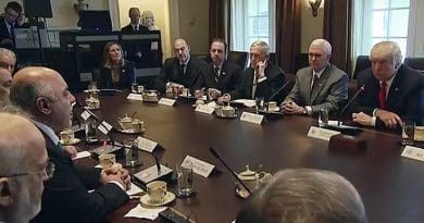 US President Donald Trump Leads a Bilateral Meeting with Iraq's Prime Minister al-Abadi. Photo Credit: White House video screenshot.