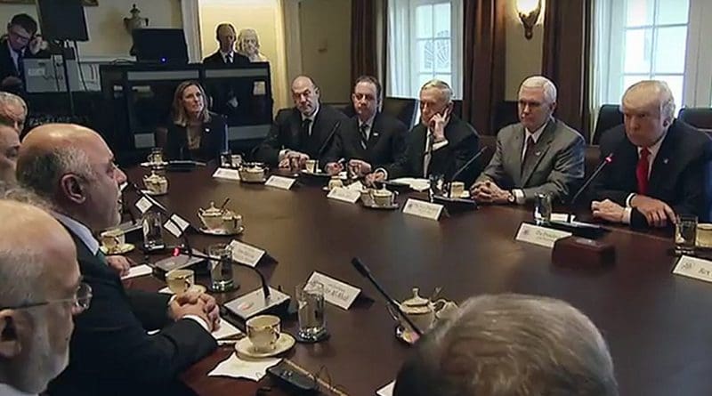 US President Donald Trump Leads a Bilateral Meeting with Iraq's Prime Minister al-Abadi. Photo Credit: White House video screenshot.