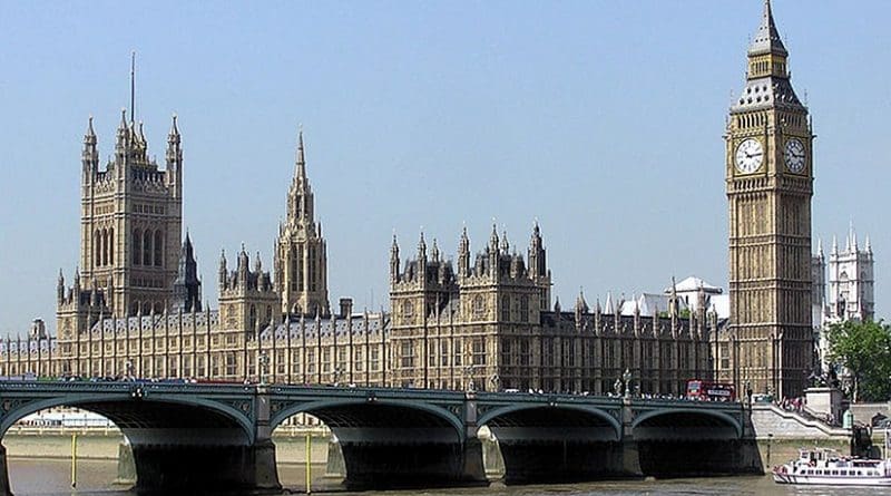 Palace of Westminster, London, United Kingdom. Photo by Adrian Pingstone, Wikipedia Commons.