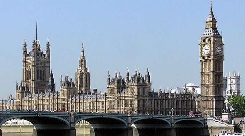 Palace of Westminster, London, United Kingdom. Photo by Adrian Pingstone, Wikipedia Commons.