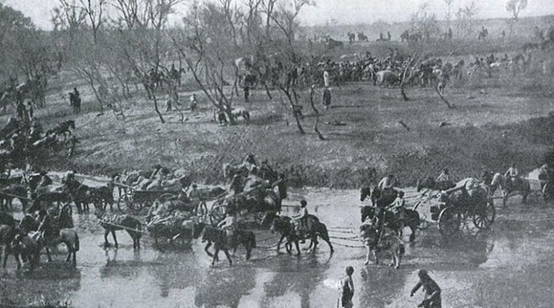 Retreat of Russian soldiers after the Battle of Mukden. Photo by P. F. Collier & Son - Russo-Japanese War, Wikipedia Commons.