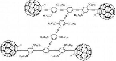 Chemical structure of a nanocar. The wheels are C60 fullerene molecules. Graphich by Materialscientist, Wikipedia Commons.