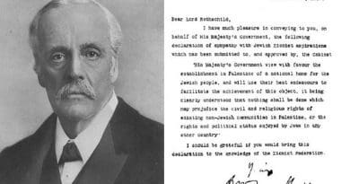 Portrait of Lord Balfour, along with his famous declaration. Source: Wikipedia Commons