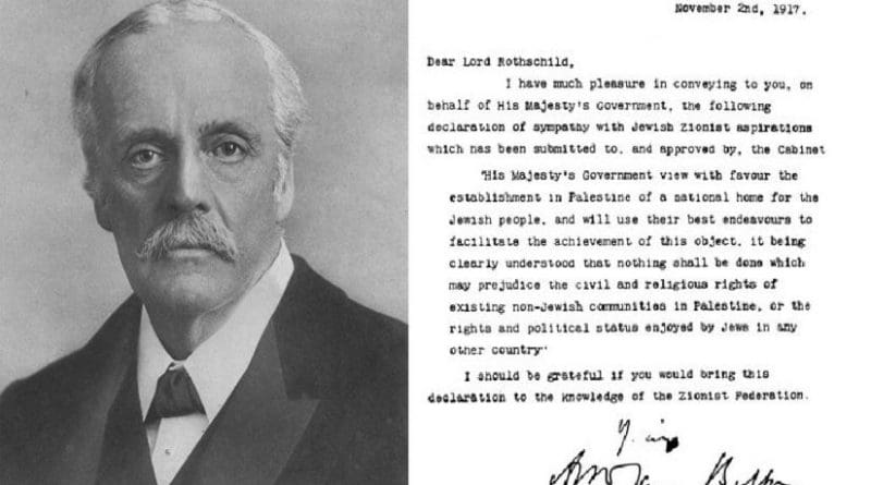 Portrait of Lord Balfour, along with his famous declaration. Source: Wikipedia Commons