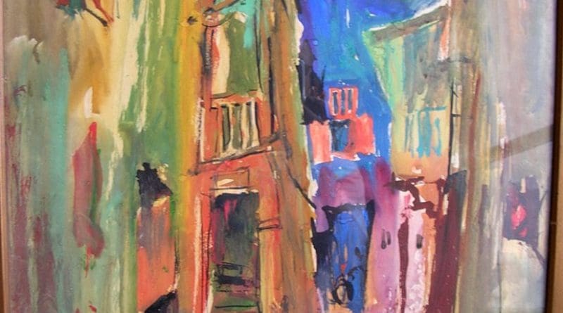 View of a village colored street by S.H. Raza (1948). Watercolor and gouache. Source: Wikipedia Commons.