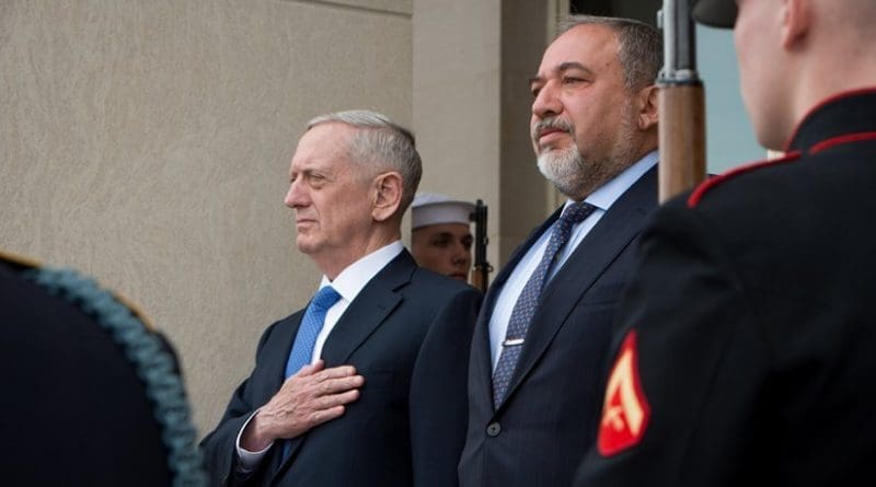 Secretary of Defense Jim Mattis meets with Israel's defense minister, Avigdor Lieberman, at the Pentagon in Washington, D.C., March 7, 2017. (DOD photo by U.S. Air Force Staff Sgt. Jette Carr)