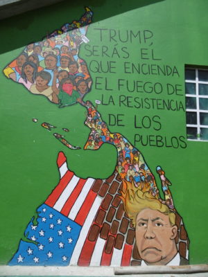 A map with a message for President Trump drawn by a migrant in La 72 shelter in Tenosique, Mexico