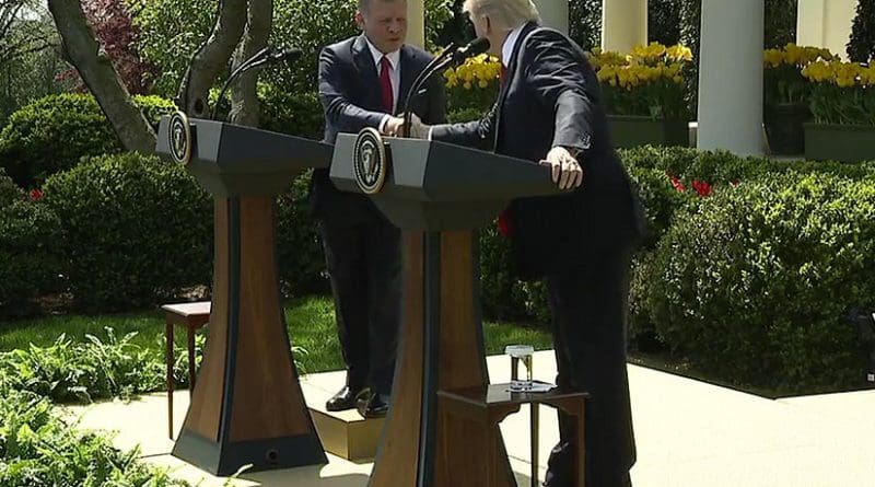 President Trump and His Majesty King Abdullah II of Jordan in Joint Press Conference. Photo Credit: White House video screenshot.