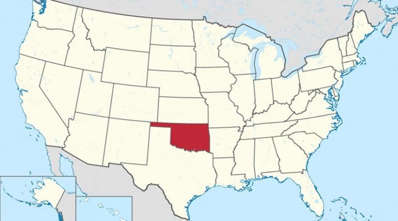 Location of Oklahoma in the United States. Credit: Wikipedia Commons.