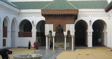 Courtyard, Al-Qarawiyyin University, Fes. Morocco, the oldest in the world. Photo by Khonsali, Wikipedia Commons.