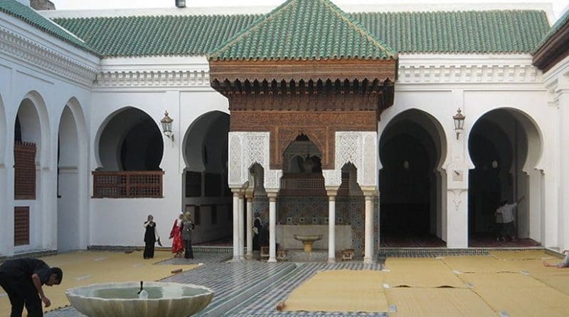 Courtyard, Al-Qarawiyyin University, Fes. Morocco, the oldest in the world. Photo by Khonsali, Wikipedia Commons.