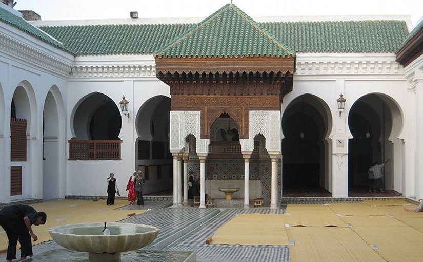 Courtyard, Al-Qarawiyyin University, Fes. Morocco, the oldest in the world. Photo by Khonsali, Wikipedia Commons.