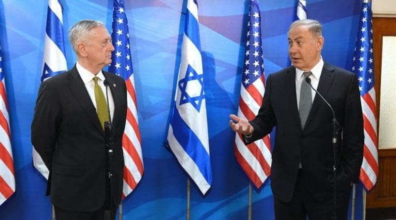 US Defense Secretary Jim Mattis with Israeli Prime Minister Benjamin Netanyahu in Jerusalem, pictured at right. U.S. Embassy Tel Aviv photo by Matty Stern.