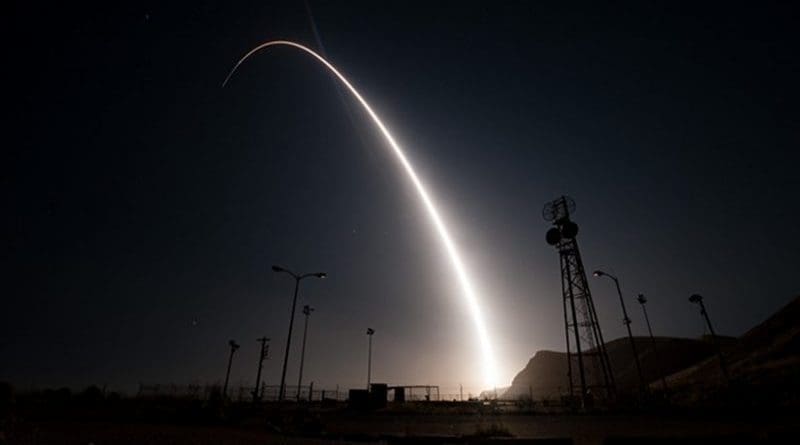 An unarmed Minuteman III intercontinental ballistic missile launches during an operational test from Vandenberg Air Force Base, Calif. Photo Credit: U.S. Air Force photo/Senior Airman Ian Dudley