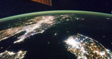 Korean Peninsula seen from Space Station. North Korea's capital city, Pyongyang, appears like a small island. Credit: NASA