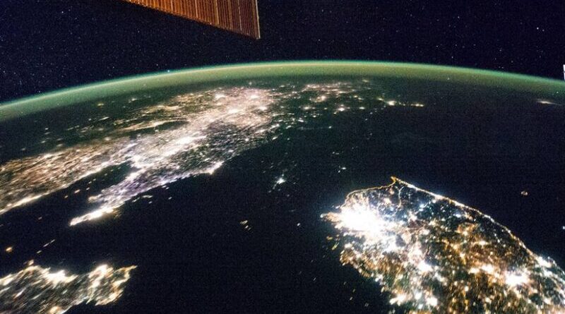Korean Peninsula seen from Space Station. North Korea's capital city, Pyongyang, appears like a small island. Credit: NASA