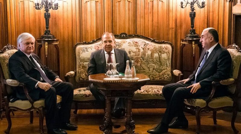 Foreign Ministers of Russia (Sergey Lavrov), Azerbaijan (Elmar Mammadyarov) and Armenia (Edward Nalbandian) meet in Moscow. Photo Credit: Russian Foreign Ministry.