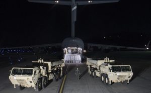 U.S. Forces Korea continued its progress in fulfilling the South Korea-U.S. alliance decision to install a Terminal High Altitude Area Defense, or THAAD, on the Korean Peninsula as the first elements of the THAAD system arrived in South Korea, March 6, 2017. "The timely deployment of the THAAD system by U.S. Pacific Command and the secretary of defense gives my command great confidence in the support we will receive when we ask for reinforcement or advanced capabilities," said Army Gen. Vincent K. Brooks, U.S. Forces Korea commander. Army photo