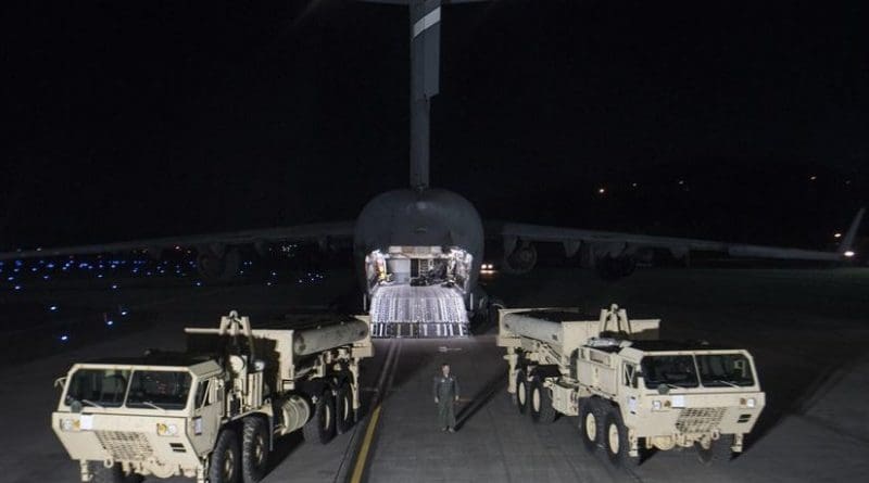 U.S. Forces Korea continued its progress in fulfilling the South Korea-U.S. alliance decision to install a Terminal High Altitude Area Defense, or THAAD, on the Korean Peninsula as the first elements of the THAAD system arrived in South Korea, March 6, 2017. "The timely deployment of the THAAD system by U.S. Pacific Command and the secretary of defense gives my command great confidence in the support we will receive when we ask for reinforcement or advanced capabilities," said Army Gen. Vincent K. Brooks, U.S. Forces Korea commander. Army photo