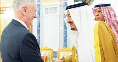 Saudi Arabia's King Salman receives US Defense Secretary Jim Mattis. Photo Credit: SPA