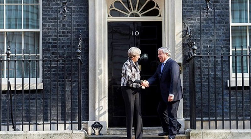 UK's Theresa May meets Antonio Tajani outside 10 Downing Street. Photo Credit:European Parliament News.