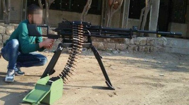 On February 16, Salam, a fighter with the 13th Division of the Free Syrian Army, uploaded this photo of a newly arrived Serbian-made Coyote machine gun to his Facebook timeline.