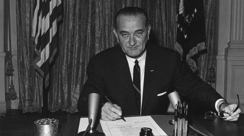 US President Johnson signs Tonkin Resolution on August 10, 1964. Photo Credit: Cecil W. Stoughton - U.S. National Archives and Records Administration, Wikipedia Commons.