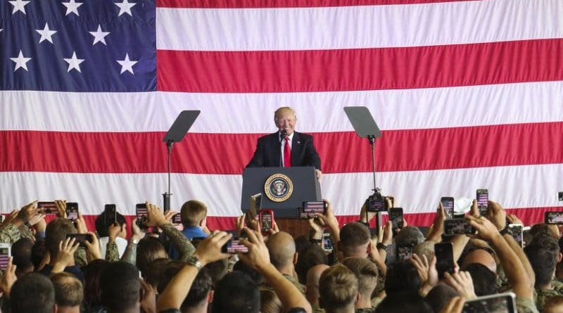 President Donald J. Trump speaks to U.S. service members and their families at Naval Air Station Sigonella, Italy, May 27, 2017. Trump traveled to Sicily to attend the G7 Summit and meet with world leaders. Marine Corps photo by Sgt. Samuel Guerra