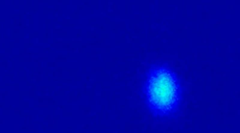 This is the first Laser Light at the European XFEL, recorded by an X-ray detector at the end of the tunnel. Credit Credit: DESY