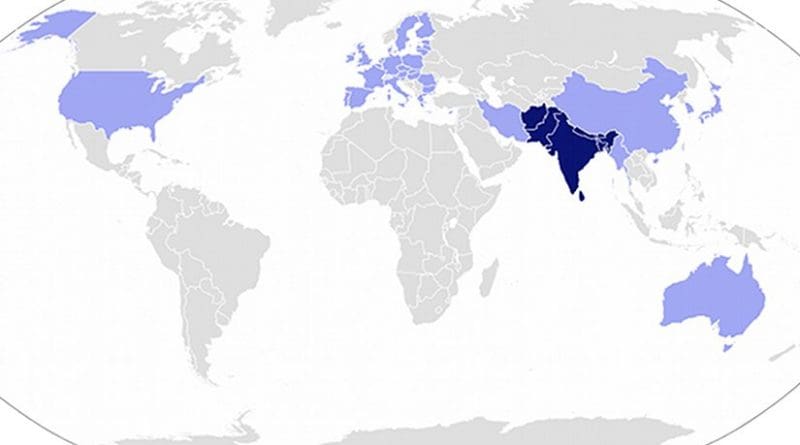 South Asian Association for Regional Cooperation (SAARC) member states, with Observer Members in light blue. Source: Wikipedia Commons.