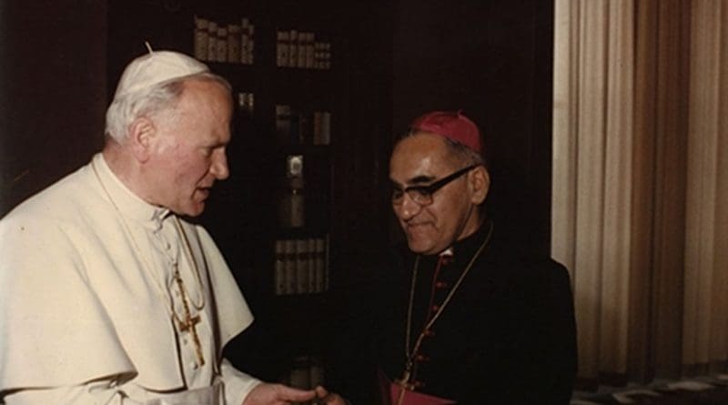 Pope John Paul II and Archbishop Oscar Romero. Source: Wikipedia Commons.