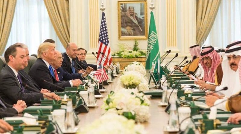 President Donald Trump and members of the U.S. delegation participate, Saturday, May 20, 2017, in a bilateral meeting with King Salman bin Abdulaziz Al Saud and Saudi Arabia officials at the Royal Court Palace in Riyadh, Saudi Arabia. (Official White House photo by Shealah Craighead)