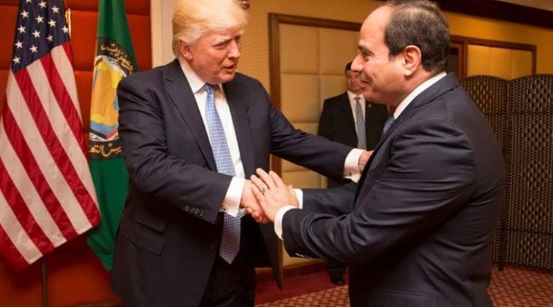 President Donald Trump greets the President of Egypt, Abdel Fattah Al Sisi, prior to their bilateral meeting, Sunday, May 21, 2017, at the Ritz-Carlton Hotel in Riyadh, Saudi Arabia. (Official White House Photo by Shealah Craighead)