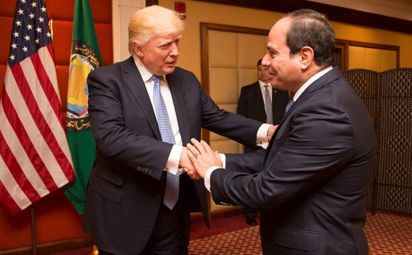 President Donald Trump greets the President of Egypt, Abdel Fattah Al Sisi, prior to their bilateral meeting, Sunday, May 21, 2017, at the Ritz-Carlton Hotel in Riyadh, Saudi Arabia. (Official White House Photo by Shealah Craighead)