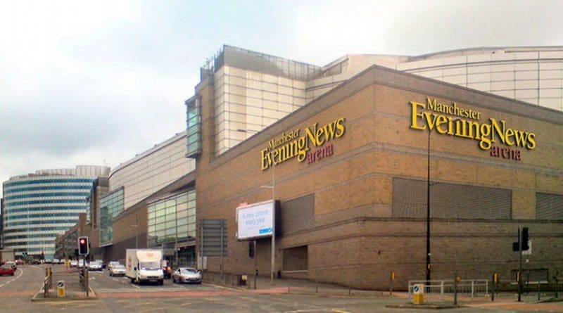 File photo of Manchester Evening News Arena, near to Manchester, Great Britain. Photo by David Dixon, Wikipedia Commons.