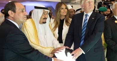 President Donald Trump and First Lady Melania Trump join King Salman bin Abdulaziz Al Saud of Saudi Arabia, and the President of Egypt, Abdel Fattah Al Sisi, Sunday, May 21, 2017, to participate in the inaugural opening of the Global Center for Combating Extremist Ideology. (Official White House Photo by Shealah Craighead)