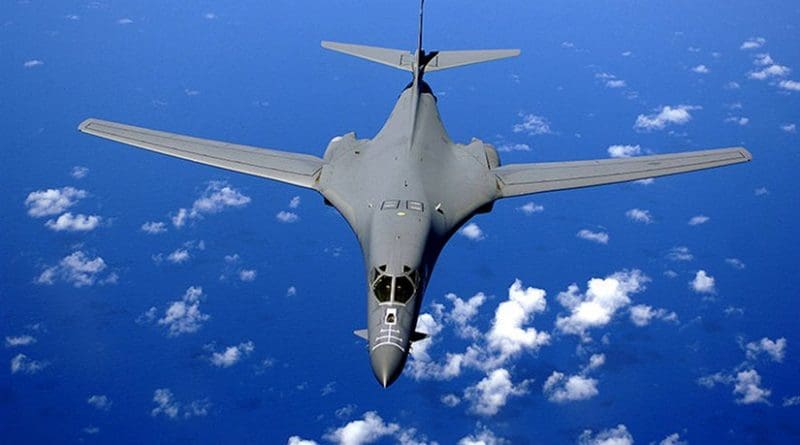 File photo of a B-1B flying over the Pacific Ocean. United States Air Force photo by Staff Sgt. Bennie J. Davis III, Wikipedia Commons.