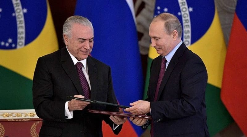 Russia's President Vladimir Putin with President of Brazil Michel Temer. Photo Credit: Kremlin.ru