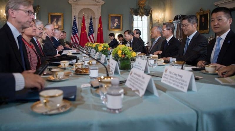 Secretary of State Rex Tillerson and Defense Secretary Jim Mattis host Chinese State Councilor Yang Jiechi and Gen. Fang Fenghui, chief of the Chinese joint staff department, along with members of the U.S. delegation and their Chinese colleagues during a U.S.–China diplomatic and security dialog at the U.S. State Department, Washington, D.C., June 21, 2017. DoD photo by Army Sgt. Amber I. Smith