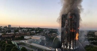 Grenfell Tower fire in London, United Kingdom. Photo by Natalie Oxford, Wikipedia Commons.