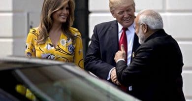 US President Donald Trump and First Lady Melania Trump greet India's Prime Minister Narendra Modi. Photo Credit: White House